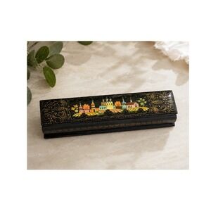 Vintage Russian Lacquer Box Suzdal Hand Painted Signed Kholuy Pen Trinket Vtg
